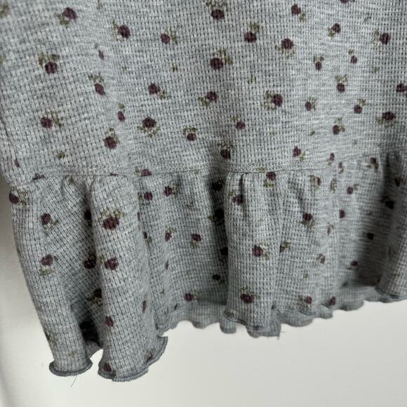 Kirious Babydoll Top Large Gray Floral Waffle Knit Long Sleeve Crop Fairycore - Picture 11 of 12
